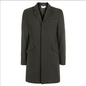 Topman Olive Green Wool Blend Topcoat